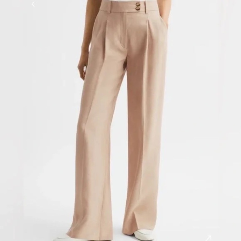 Reiss Hollie Creased High Waist Wide Leg Pants in Neutral Sz 2 Trousers